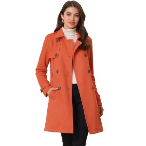 Allegra K Women's Notched Lapel Double Breasted Faux Suede Trench Coat with Belt - 1 of 4