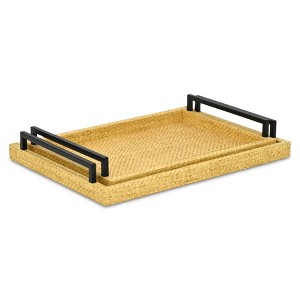 HomeRoots Set of Two Light Brown Faux Wicker Rectangular Serving Trays - 1 of 4