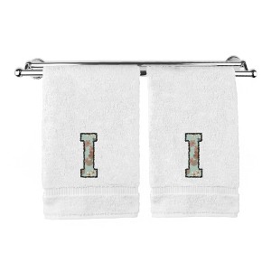 BC BARE COTTON Monogrammed Hand Towels, Personalized Gift, Set of 2 - Embroidered Writing with Greenish Cyan - 1 of 4