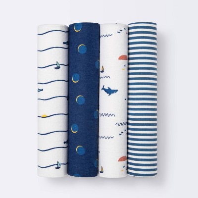 Flannel Baby Blanket Nautical - Cloud Island™ - Blue - 4pk