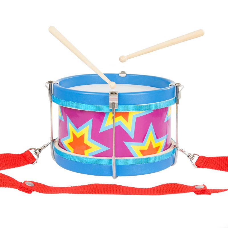 Double-sided Toy Marching Drum with Adjustable Strap and Two Wooden Drum Sticks by Hey! Play!, 1 of 7
