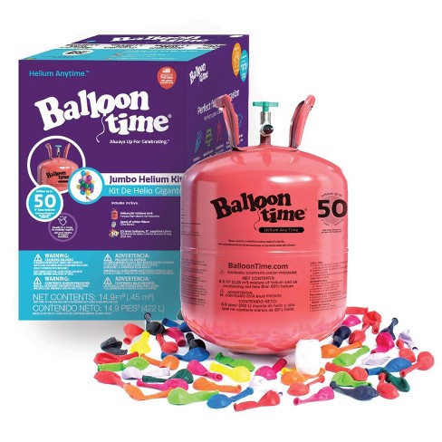 Blue Ribbon Balloon Time Disposable Helium Tank 14.9 cu.ft - 50 Latex  Balloons + Balloon Tying Tool + Curling Ribbon