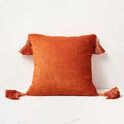 Cotton Chenille Square Throw Pillow with Tassels Rust - Opalhouse™ designed with Jungalow™