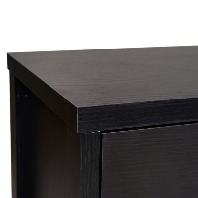 Black Engineered Wood Buffet Sideboard with Glass Doors and Drawers