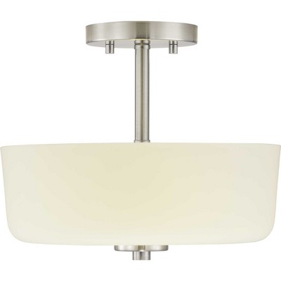 Tobin Matte Black and Etched White Glass 2-Light Semi-Flush Ceiling Fixture
