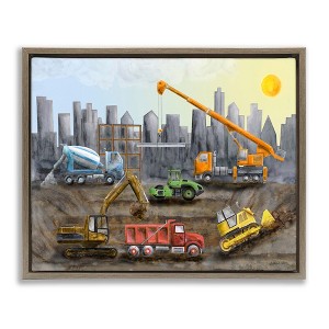 Stupell Industries Construction Trucks Skyline Floating Frame Canvas Art - 1 of 4