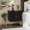 Modern Nightstand with USB Charging Station, Gold & Wood Fluted Bedside Night Stand with 2 Drawers, USB Ports & Outlets - 2 of 4