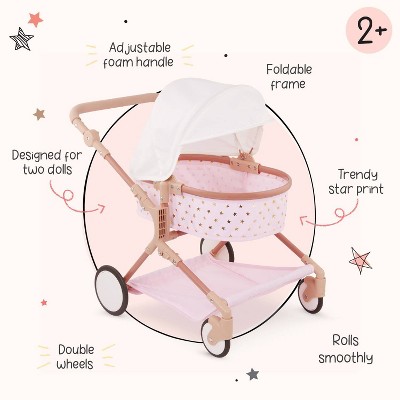 LullaBaby Pink and Beige Doll Stroller Set with Golden Stars
