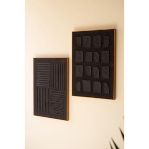 Framed Wall Art 27.5"H - Black Abstract Wall Decor Set of Two Textured Canvas Art by Kalalou - 1 of 4