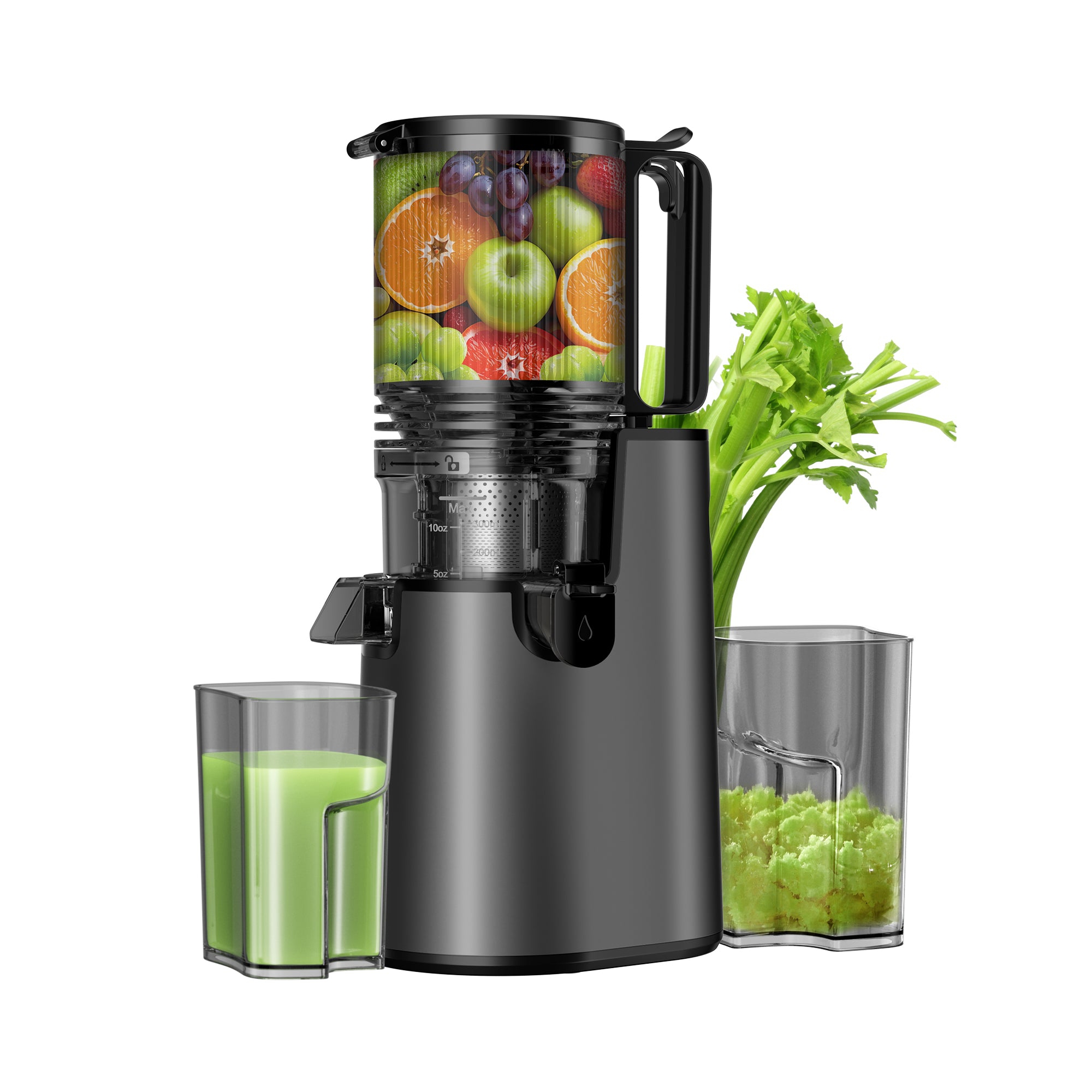 LQZ Cold Press Juicer Professional Slow Masticating Juicer for Whole Vegetables & Fruits with High Juice Yield Black
