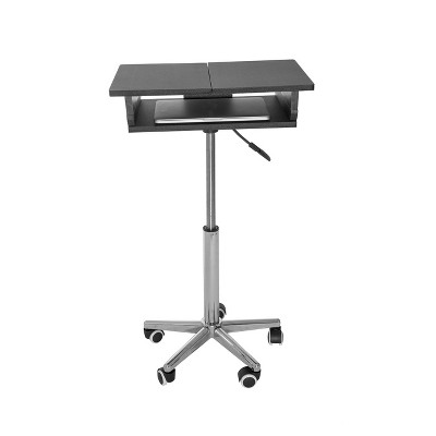 Adjustable Height Black Foldable Laptop Cart with Wood Panels