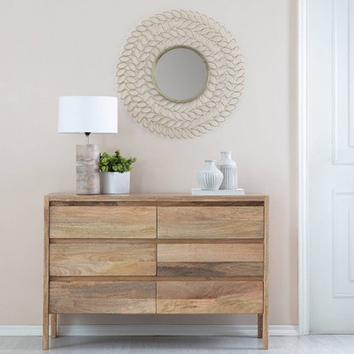 Gold Leaf Round Metal Framed Wall Mirror, 28"