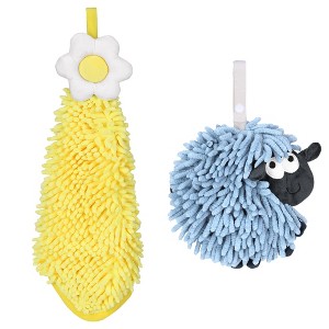 REGALWOVEN Flower and Sheep Shape Absorbent Fast Drying Chenille Hand Towels with Hanging Loop 6" x 15"/7" x 7" 2 Packs - 1 of 4
