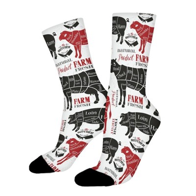 Meat Cuts Diagrams Women Printed Crew Socks Funny Funky Socks Soft Polyester Novelty Gifts for Artists Men