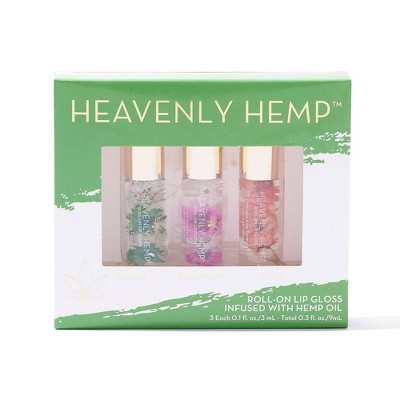 Blossom Heavenly Hemp Mini Roll-on Lip Glosses - Vanilla/Strawberry/Peach - 3ct