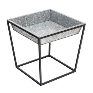 Indoor/Outdoor Arne Steel Plant Stand with Galvanized Tray Black Powder Coated Finish - Achla Designs: Freestanding Square Holder - 1 of 4