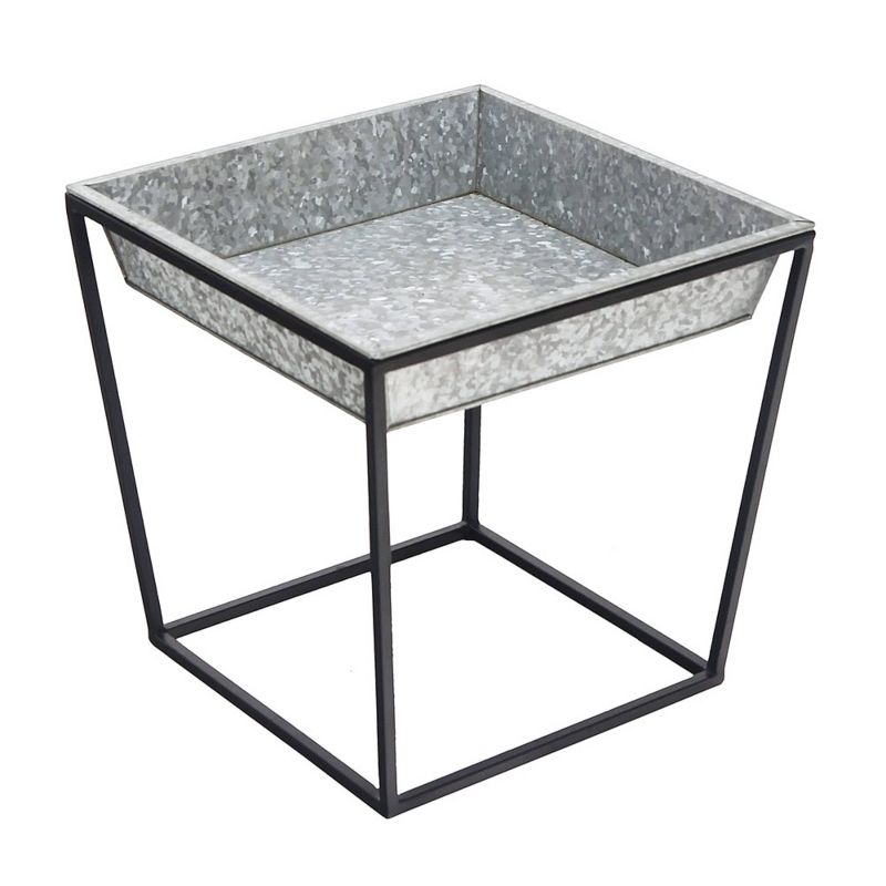 Indoor/Outdoor Arne Steel Plant Stand with Galvanized Tray Black Powder Coated Finish - Achla Designs, 1 of 7