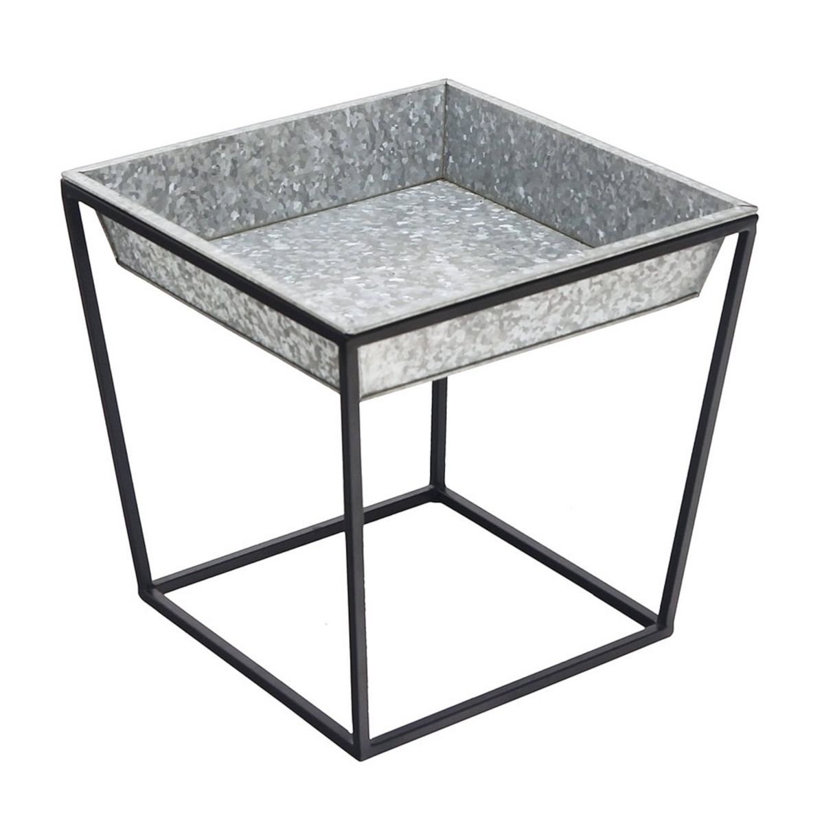 Indoor/Outdoor Arne Steel Plant Stand with Galvanized Tray Black Powder Coated Finish - Achla Designs: Freestanding Square Holder