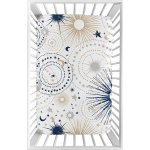 Sweet Jojo Designs Boy or Girl Gender Neutral Unisex Baby Fitted Mini Crib Sheet Celestial Blue Gold and Grey - 1 of 4