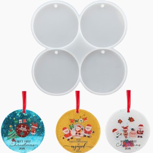 JDICTION 4-Cavity Christmas Ornament Resin Molds with Hole Round Silicone Coaster Molds for Epoxy Crafts and Tree Decorations - 1 of 4