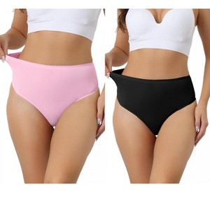 Allegra K Women's High Waist Tummy Control Stretch T-back Breathable Comfortable Thongs 2 Packs - 1 of 4
