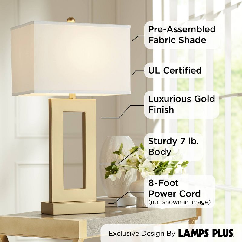 360 Lighting Marshall Modern Table Lamp 30" Tall Gold Open Base Oatmeal Rectangular Shade for Bedroom Living Room Bedside Nightstand Office House Home, 3 of 10