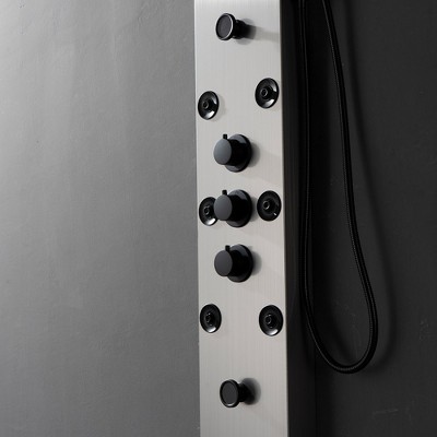 Brushed Nickel 8-Spray Rain Shower Panel System with Handheld Wand