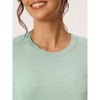 cheibear Women's Pajama Set Ruffle Round Neck Soft Knit Short Sleeve Shirt with Pants Capri Loungewear - 4 of 4