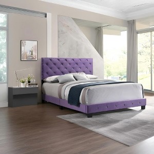 Okak All Size Charming Platform Bed with Upholstered Headboard & Beaded Design,Modern Bed Frame No Box Spring Needed - 1 of 4