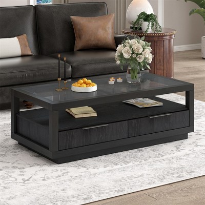 Modern Wood Coffee Table With 2 Drawers, Minimalist Display Coffee ...