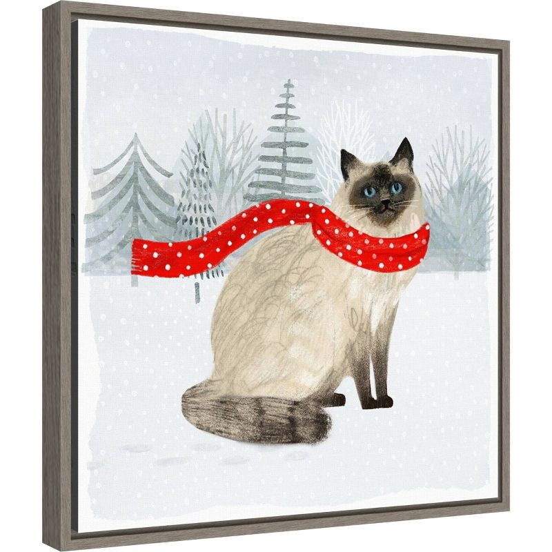 16&#34; x 16&#34; Christmas Cats and Dogs III by Victoria Borges Framed Canvas Wall Art - Amanti Art, 3 of 10