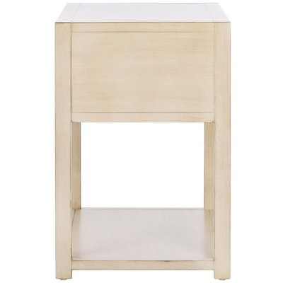 Antique White Acacia Wood Nightstand with Gold Accents