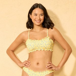 Women's Ruffle Edge Shirred Bralette Bikini Top - Wild Fable™ Yellow/Blue Floral - 1 of 4