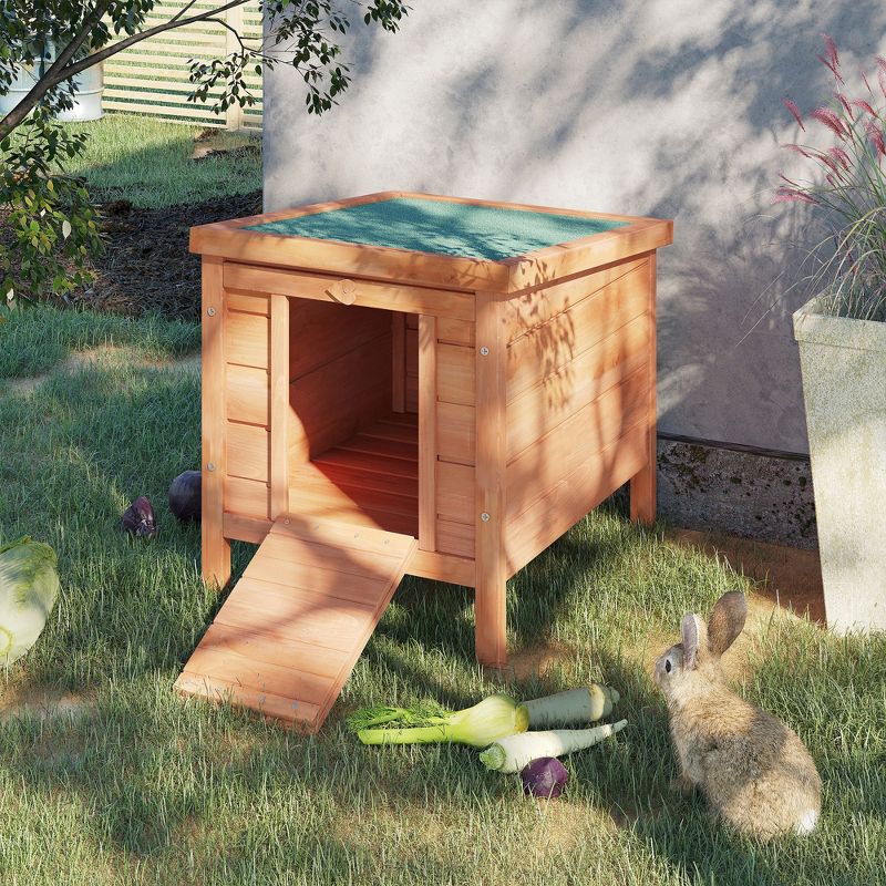 PawHut Small Wooden Rabbit Hutch Bunny Cage Guinea Pig House Dog Cage with Openable & Waterproof Roof, 3 of 9