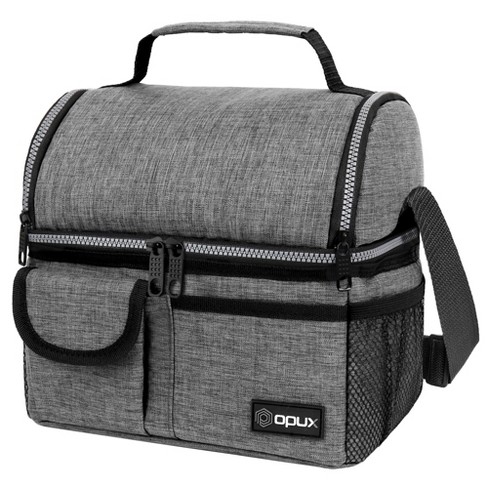 Opux Insulated Dual Compartment Lunch Bag, Leakproof Soft Cooler Box Women Men Adult, Reusable Tote Pail Kids Boys Girls School (Floral Gray)