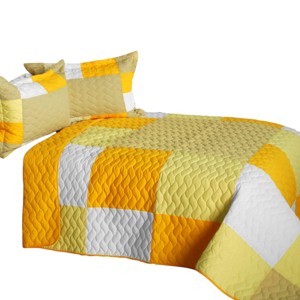 Slickblue Full/Queen Bedding Set, Handmade Vermicelli Quilted TC Fabric, Plaid Design, Yellow/Blue, 90.5"x90.5", 3PC - 1 of 4