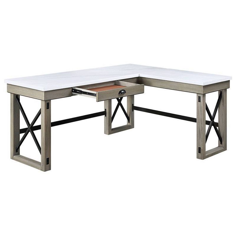 67&#34; Talmar Marble Top Writing Desk Rustic Oak Finish - Acme Furniture, 6 of 10