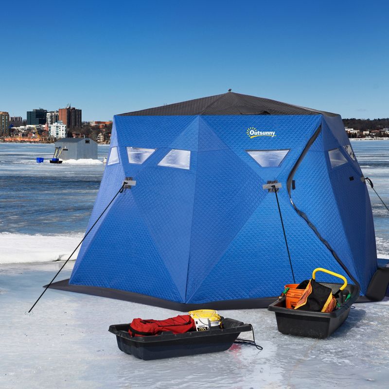 Outsunny 4 Person Insulated Ice Fishing Shelter 360-Degree View, Pop-Up Portable Ice Fishing Tent with Carry Bag, Two Doors and Anchors, Dark Blue, 2 of 7