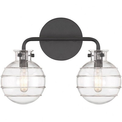 Matte Black 2-Light Vanity with Clear Swirl Glass Shades