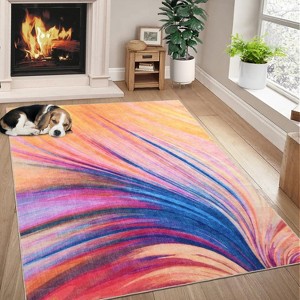 Large Washable Modern Abstract Area Rug, Non-Slip Low Pile Soft Carpet for Living Room, Dining Room, Office - 1 of 4