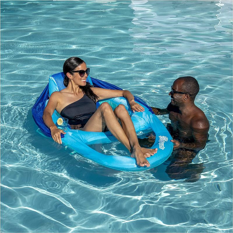 SwimWays Spring Float Recliner with Canopy Water Summertime Lounge Seat, Blue, 3 of 6