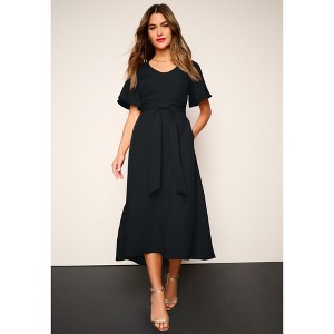 Roaman's Plus Size Flutter Sleeve V-Neck Fit And Flare Bi-Stretch Maxi Dress - 1 of 2