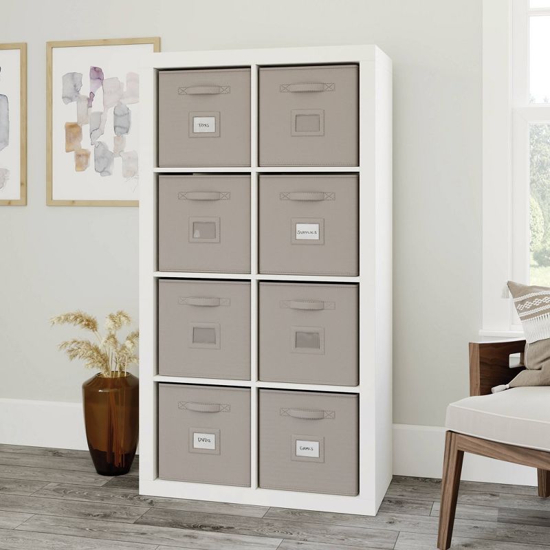 57.87&#34;8 Cubbies Stow Away Organizer White - Sauder: Modern Bookcase with Fixed Shelves & Fabric Bins, 3 of 4