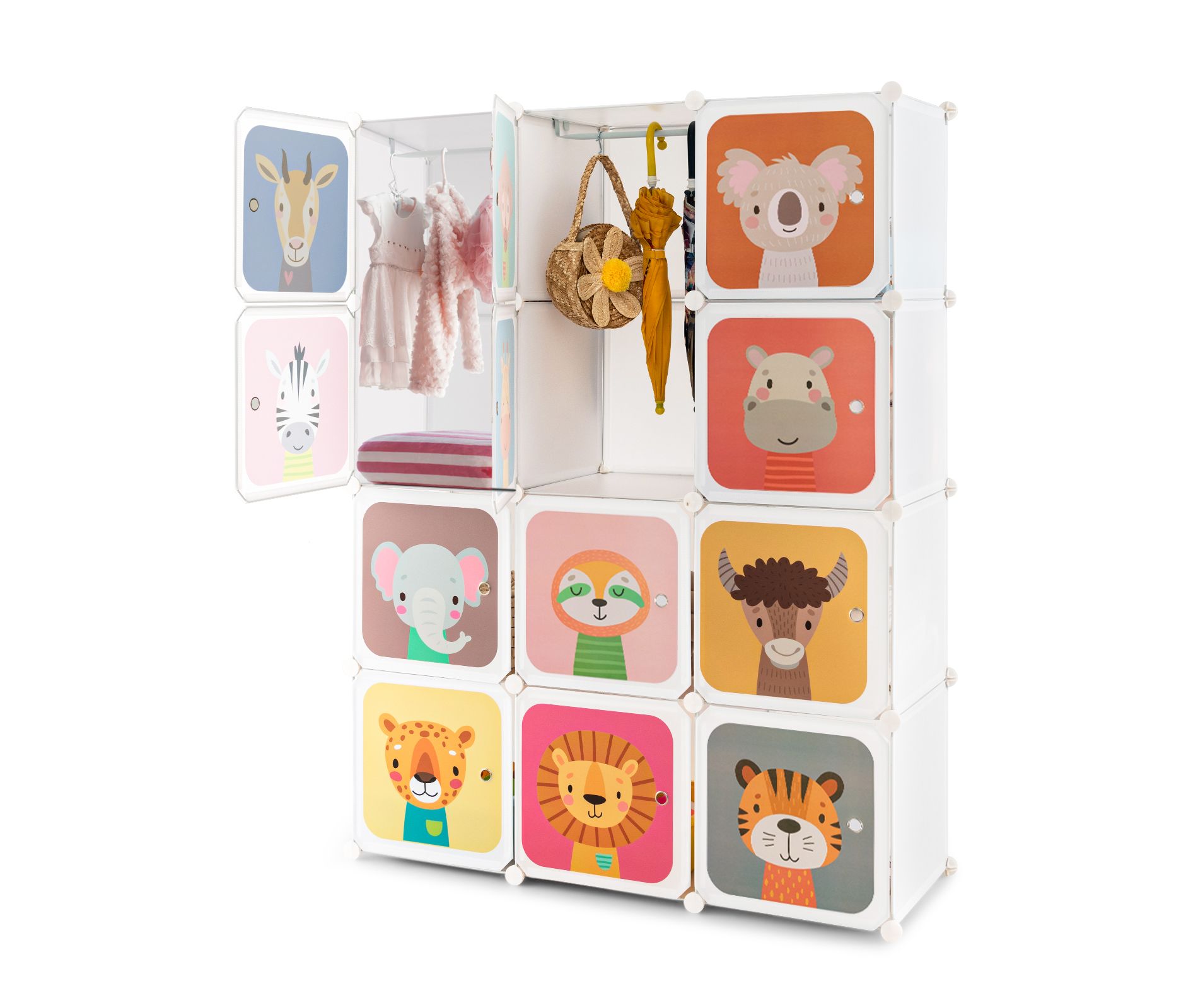 Infans 12-Cube Kids Wardrobe Baby Dresser Bedroom Armoire Clothes Hanging Closet w/Door