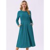 INSPIRE CHIC Women's Long Sleeve Round Neck Casual Stretchy A-Line Midi Dress - 3 of 4