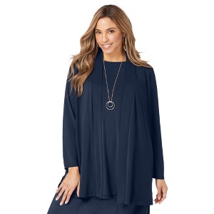 Jessica London Women's Plus Size Stretch Knit Open Front Knit Topper - 1 of 4