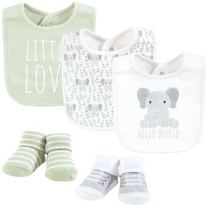 Hudson Baby Unisex Cotton Bib and Sock Set, Hello World Elephant, One Size - 1 of 4