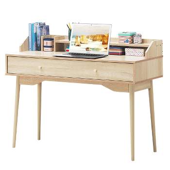 Costway Computer Desk Home Office Writing Desk Study Workstation w/Hutch &Drawer Natural