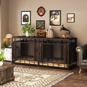 Famapy Furniture Style Metal Dog Crate with Wooden Panelling Metal Barrier Mesh for Durability - 1 of 4