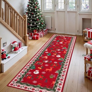 TackView Christmas Rug, Non Slip Washable Rugs for Living Room Christmas Tree Santa Claus Foldable Floor Mat for Hallway Entryway - 1 of 4